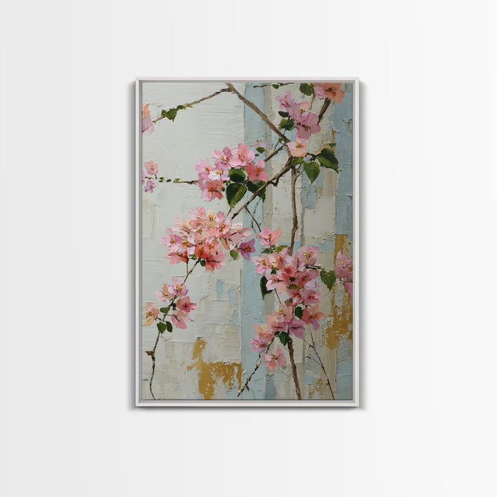 Pink Bougainvillea over White Wall Canvas Print, Tropical Art, Digital Art, Living Room Decor, Oil Painting, Tropic, TRO-2x3-72
