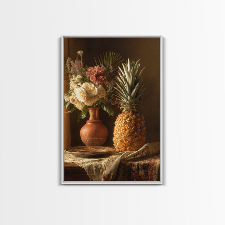 Pineapple and Palm Still Life Canvas Print, Tropical Art, Printable Art, Living Room Decor, Abstract Art, Tropic, TRO-2x3-86