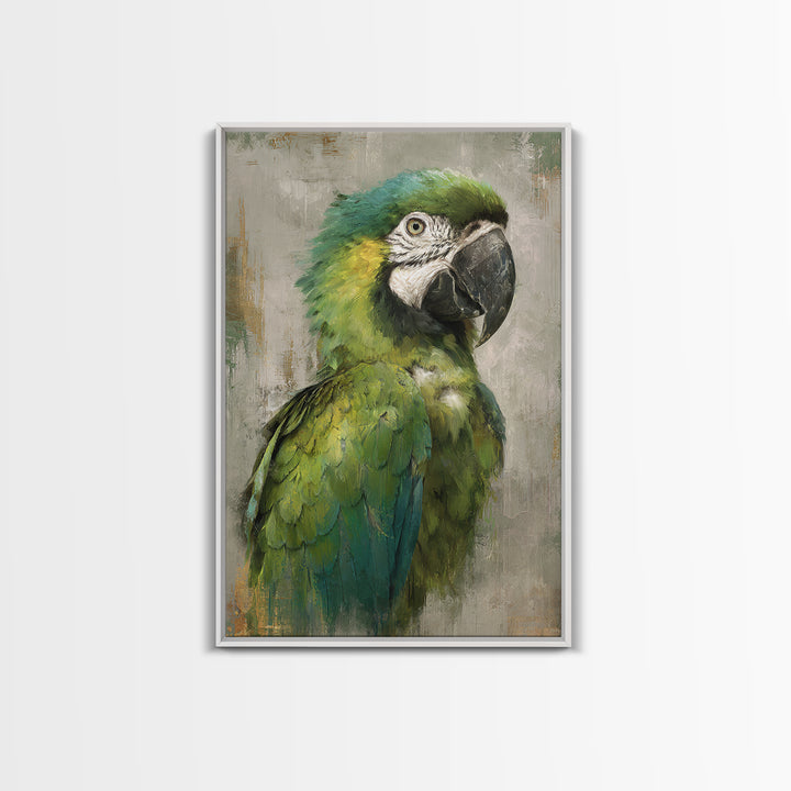 Parrot Portrait with Emerald Feathers Framed Canvas Print, Tropical Art, Set of 3 Prints, Living Room Decor, Fine Art, Tropic, TRO-2x3-88