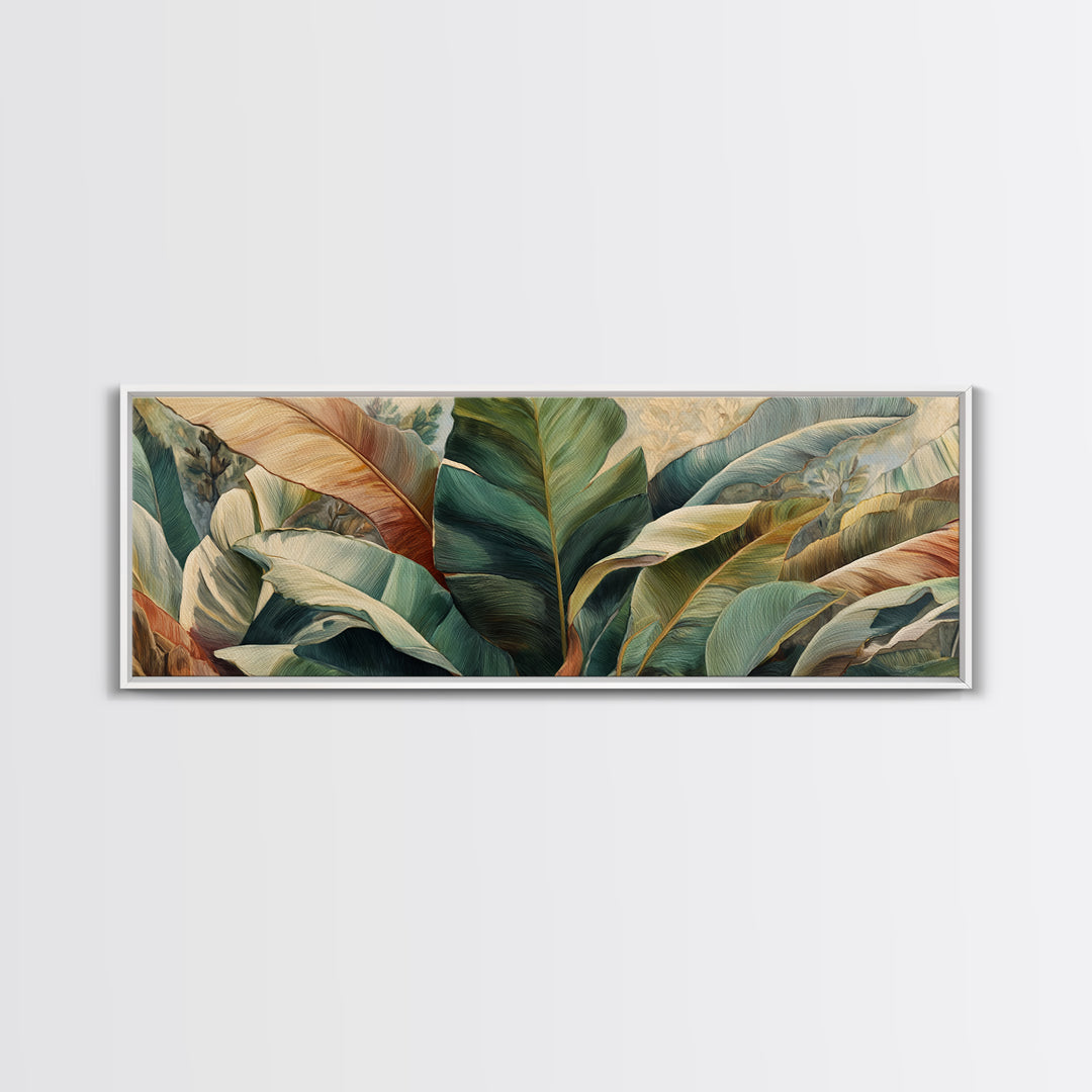 Banana Leaves Layered Framed Canvas Print, Tropical Art, Coastal Decor, Living Room Decor, Fine Art, Tropic, Modern Decor, TRO-3x1-1