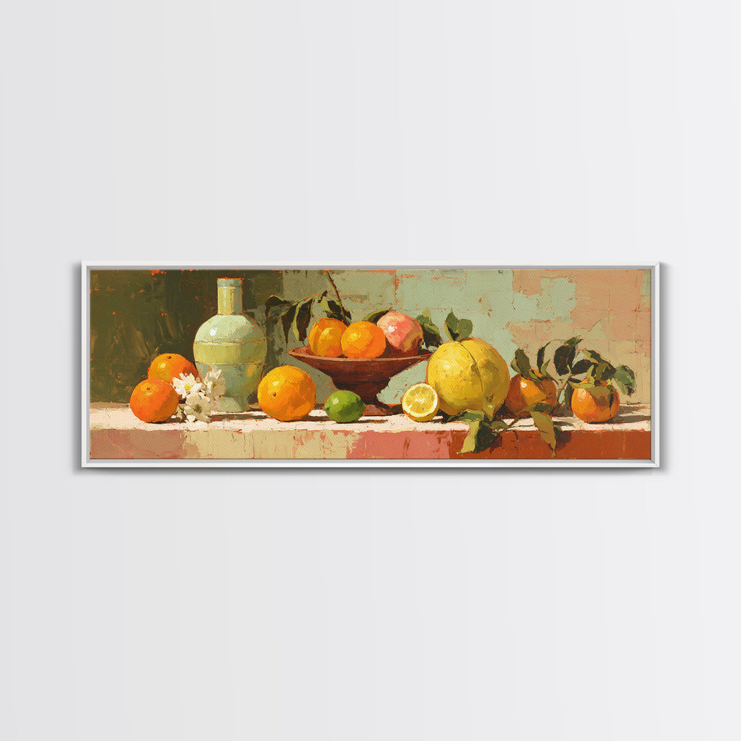 Bright Papaya and Lime Still Life Canvas Print, Tropical Art, Coastal Decor, Living Room Decor, Fine Art, Tropic, Modern Decor, TRO-3x1-16