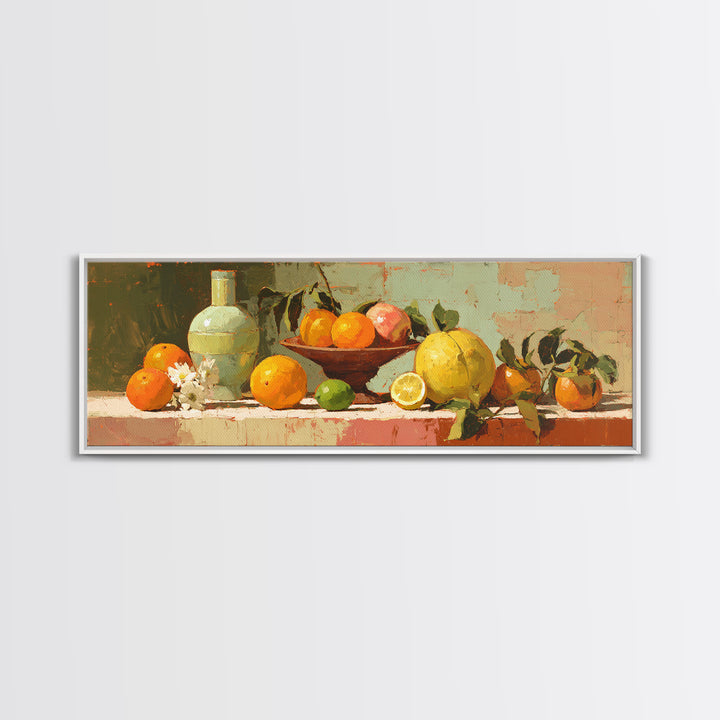 Bright Papaya and Lime Still Life Canvas Print, Tropical Art, Coastal Decor, Living Room Decor, Fine Art, Tropic, Modern Decor, TRO-3x1-16