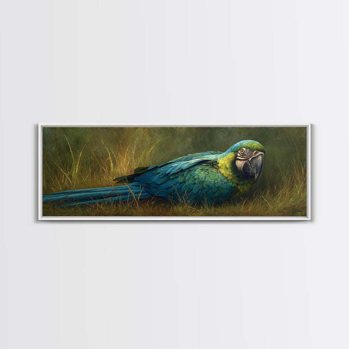 Parrot Portrait with Emerald Feathers Canvas Print, Tropical Art, Whimsical Art, Living Room Decor, Fine Art, Tropic, TRO-3x1-24