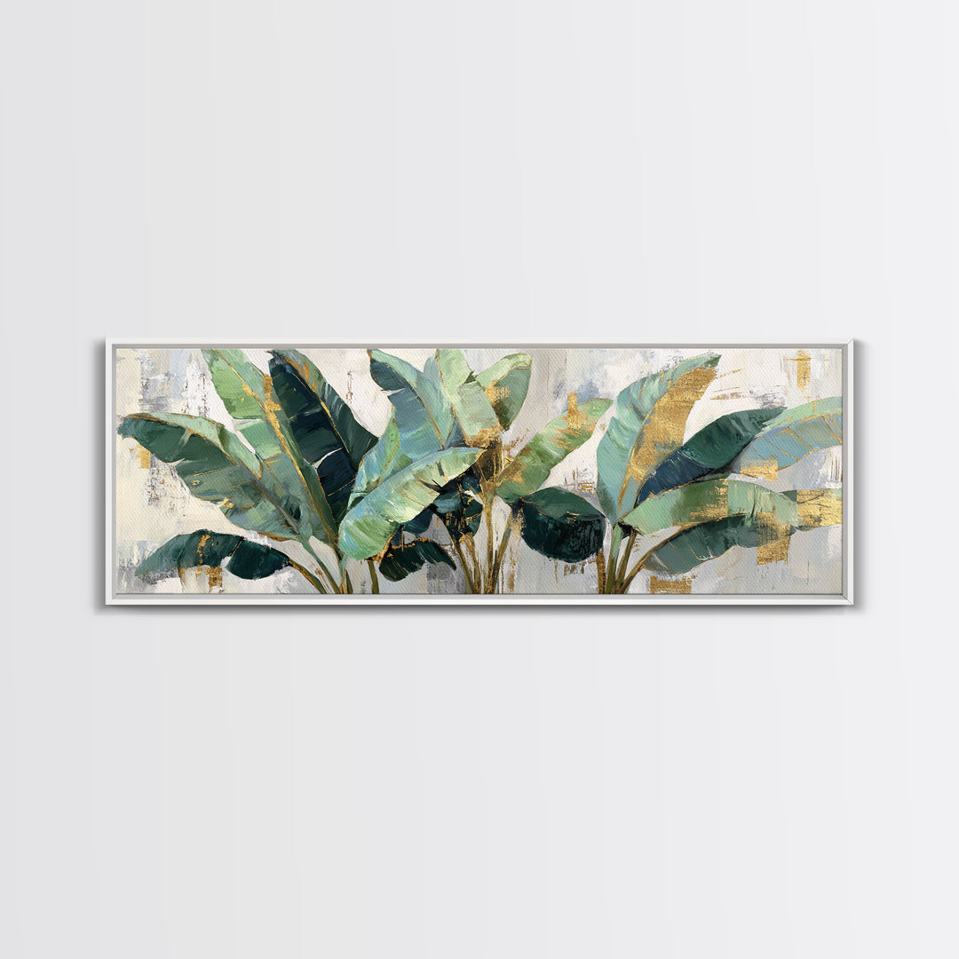 Banana Leaves Layered Canvas Print, Tropical Art, Beach Print, Living Room Decor, Abstract Art, Tropic, Textured Painting, TRO-3x1-25