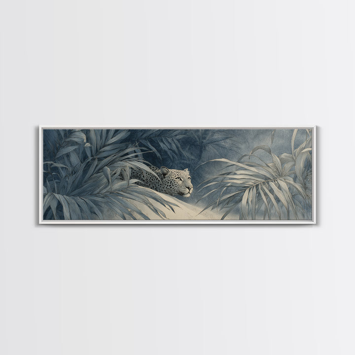 Leopard Hidden Among Palm Leaves Canvas Print, Tropical Art, Print, Living Room Decor, Fine Art, Tropic, Coastal Wall Art, TRO-3x1-30