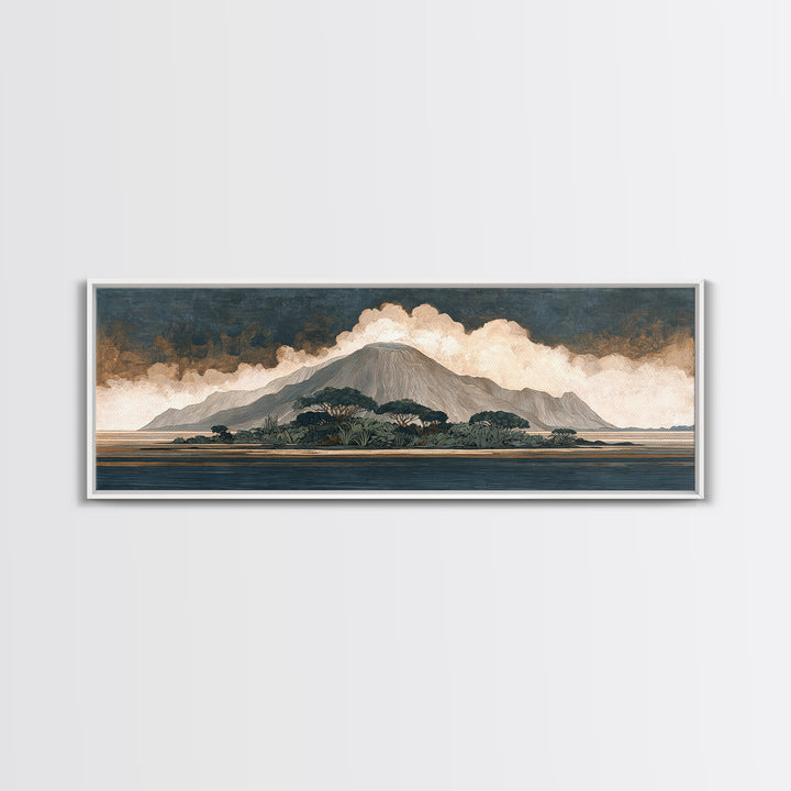 Island Volcano with Lush Foreground Canvas Print, Tropical Art, Beach Wall Art, Living Room Decor, Tropic, Statement Artwork, TRO-3x1-33