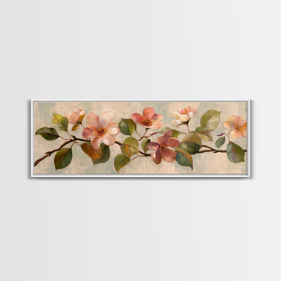 Mango Branch with Leaves and Flowers Canvas Print, Tropical Art, Printable Art, Living Room Decor, Tropic, Trendy Wall Art, TRO-3x1-34