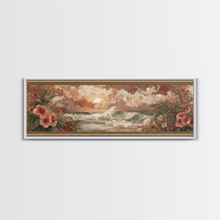 Sunset Surf Scene Canvas Print, Tropical Art, Pink Wall Art, Living Room Decor, Fine Art, Tropic, Coastal Art, Beach Print, TRO-3x1-38