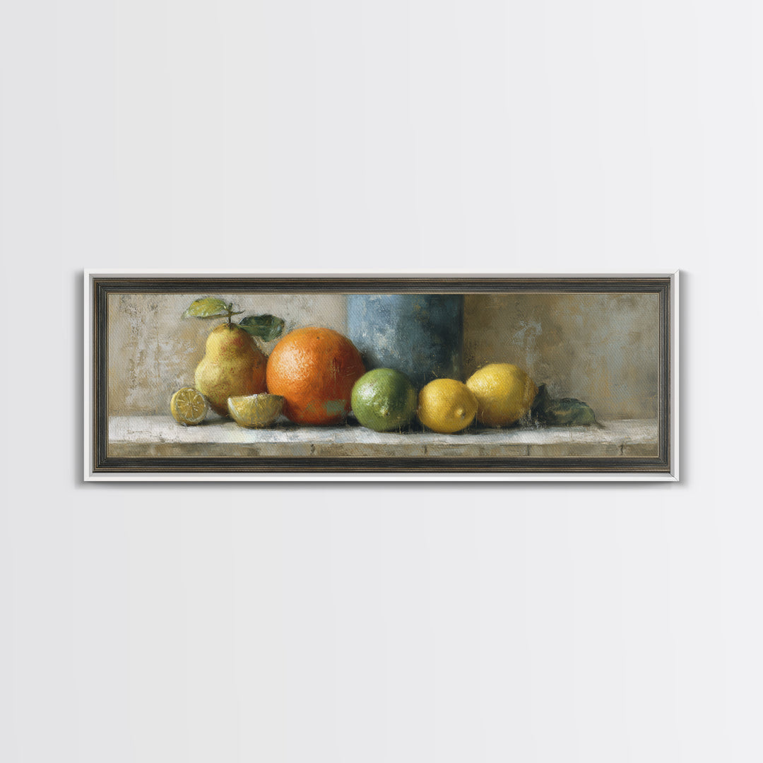 Bright Papaya and Lime Still Life Canvas Print, Tropical Art, Neutral Decor, Living Room Decor, Fine Art, Tropic, Home Decor, TRO-3x1-40