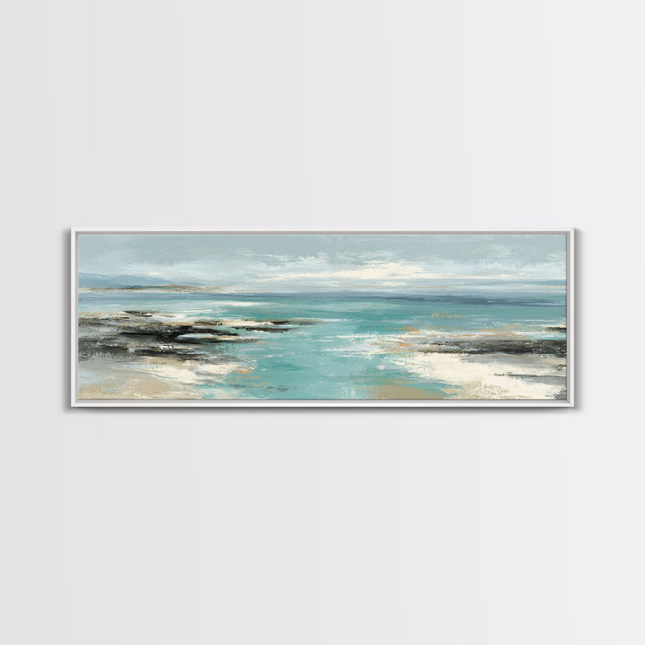 Tropical Lagoon with Turquoise Water Framed Canvas Print, Tropical Art, Digital Art, Living Room Decor, Oil Painting, Tropic, TRO-3x1-47