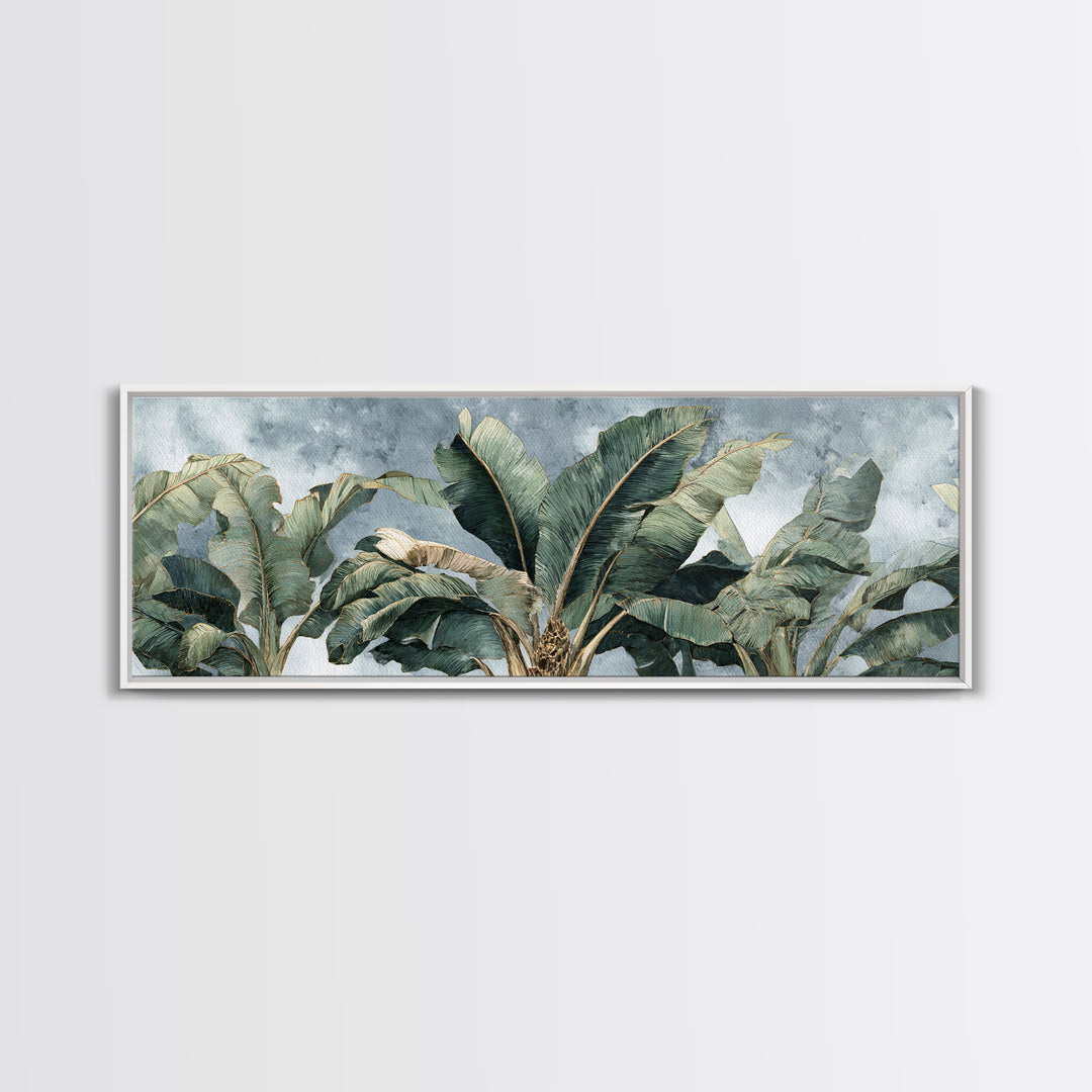 Banana Leaves Layered Canvas Print, Tropical Art, Beach Print, Living Room Decor, Abstract Art, Tropic, Textured Painting, TRO-3x1-49
