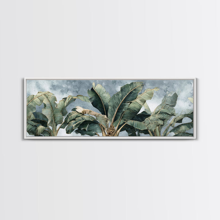 Banana Leaves Layered Canvas Print, Tropical Art, Beach Print, Living Room Decor, Abstract Art, Tropic, Textured Painting, TRO-3x1-49
