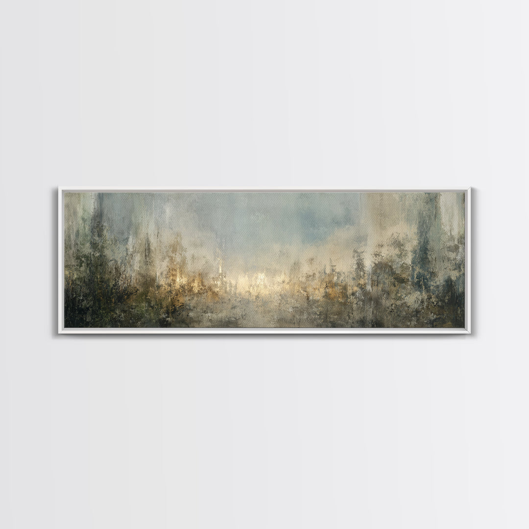 Jungle Waterfall with Misty Light Framed Canvas Print, Tropical Art, Gallery Wall Art, Living Room Decor, Fine Art, Tropic, TRO-3x1-53