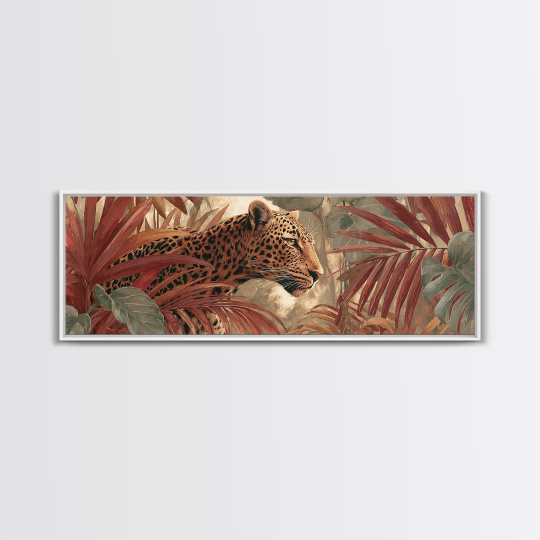 Leopard Hidden Among Palm Leaves Canvas Print, Tropical Art, Whimsical Art, Living Room Decor, Fine Art, Tropic, TRO-3x1-54