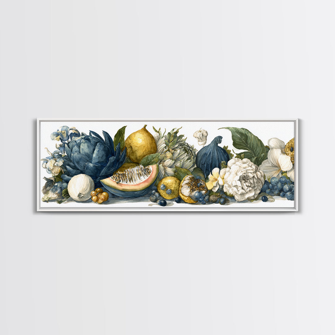 Tropical Fruit Market Arrangement Framed Canvas Print, Tropical Art, Decor, Living Room Decor, Fine Art, Tropic, Bird Art, TRO-3x1-55