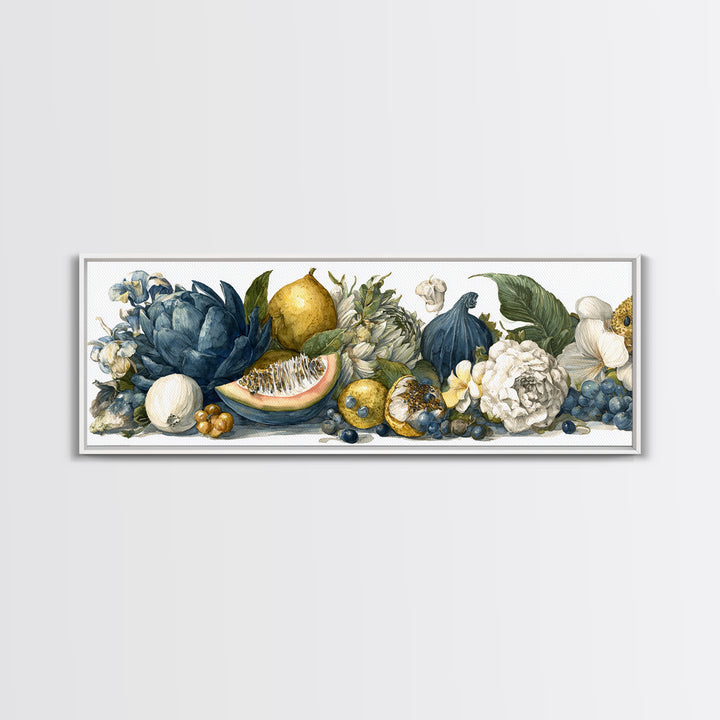 Tropical Fruit Market Arrangement Framed Canvas Print, Tropical Art, Decor, Living Room Decor, Fine Art, Tropic, Bird Art, TRO-3x1-55