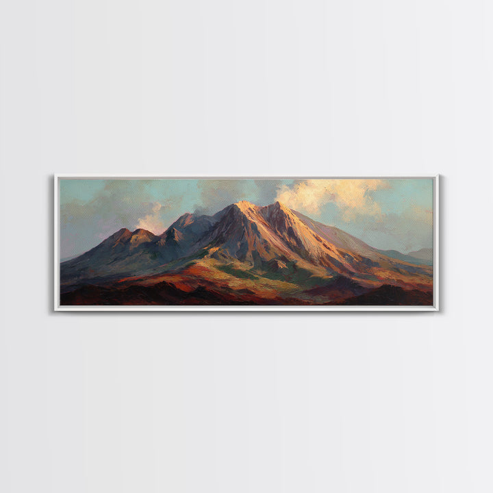 Island Volcano with Lush Foreground Framed Canvas Print, Tropical Art, Whimsical Art, Living Room Decor, Fine Art, Tropic, TRO-3x1-57