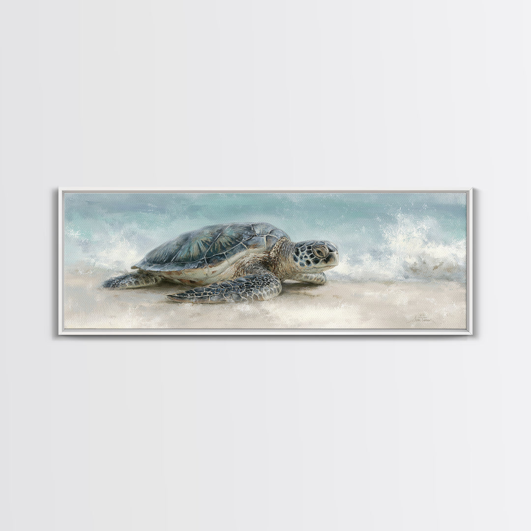 Sea Turtle Near Tropical Reef Framed Canvas Print, Tropical Art, Digital Prints, Living Room Decor, Fine Art, Tropic, TRO-3x1-59