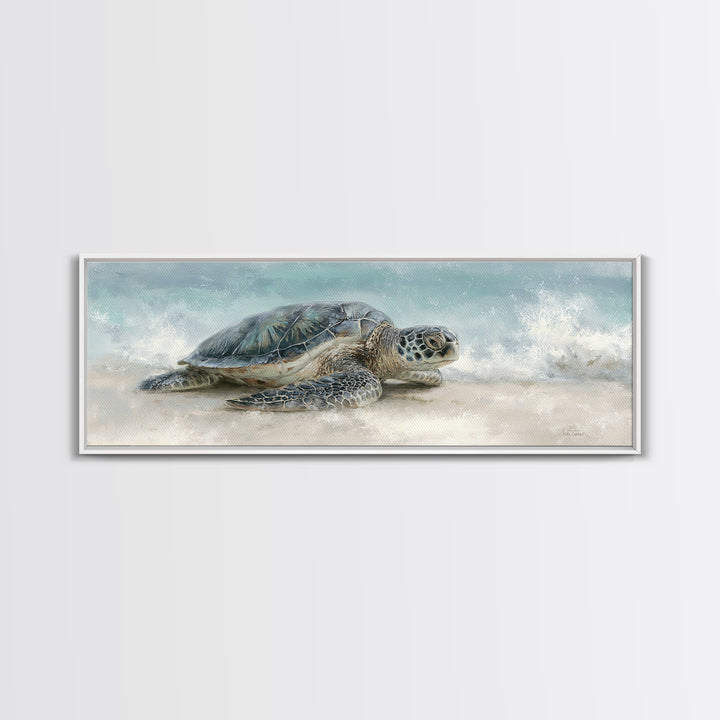 Sea Turtle Near Tropical Reef Framed Canvas Print, Tropical Art, Digital Prints, Living Room Decor, Fine Art, Tropic, TRO-3x1-59