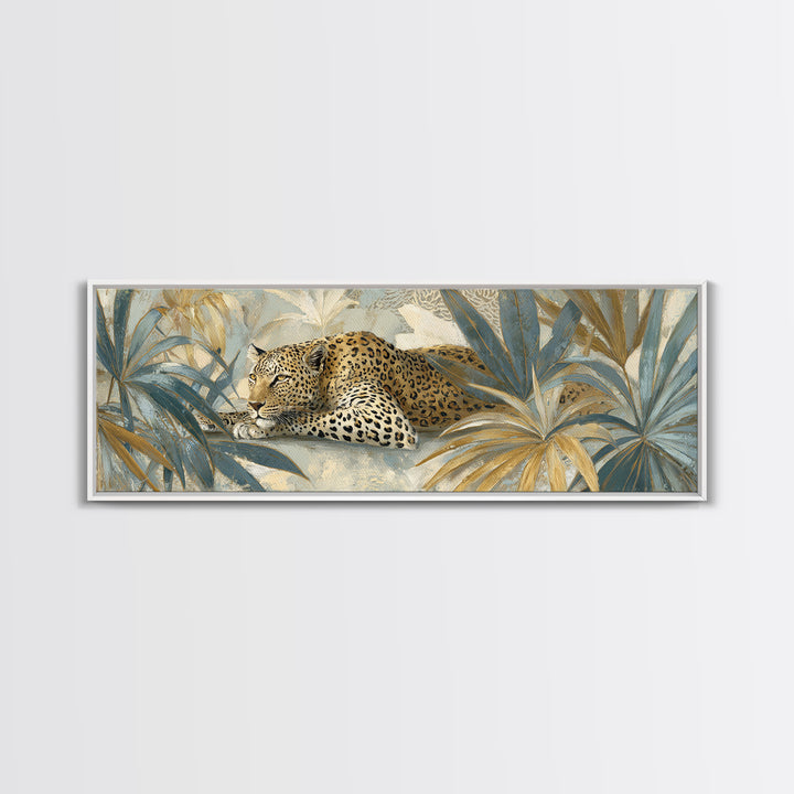 Leopard Hidden Among Palm Leaves Canvas Print, Tropical Art, Coastal Art, Living Room Decor, Fine Art, Tropic, Luxury Decor, TRO-3x1-6