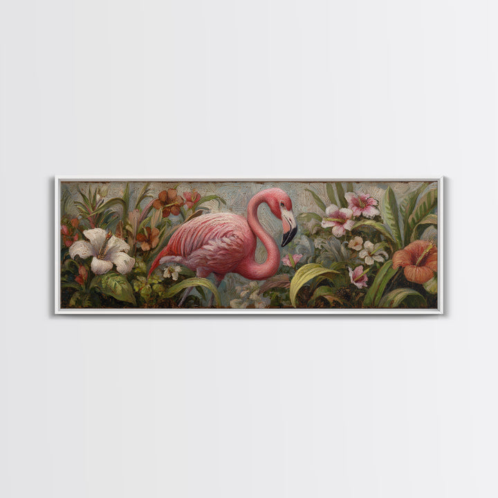 Pink Flamingos Among Tropical Water Plants Canvas Print, Tropical Art, Watercolor Art, Living Room Decor, Fine Art, Tropic, TRO-3x1-66