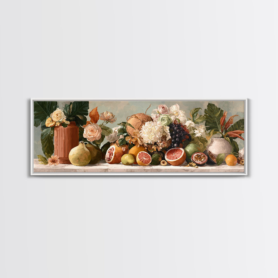 Tropical Fruit Market Arrangement Framed Canvas Print, Tropical Art, Statement Artwork, Living Room Decor, Fine Art, Tropic, TRO-3x1-7