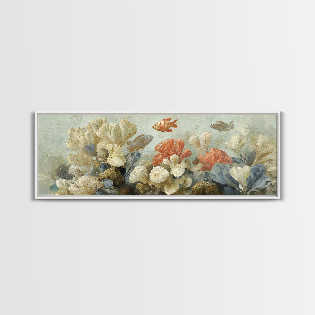 Tropical Fish over Coral Reef Canvas Print, Tropical Art, Oversized Wall Art, Living Room Decor, Fine Art, Tropic, Beach Print, TRO-3x1-75