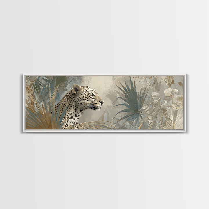 Leopard Hidden Among Palm Leaves Canvas Print, Tropical Art, Printable, Living Room Decor, Fine Art, Tropic, Coastal Decor, TRO-3x1-78