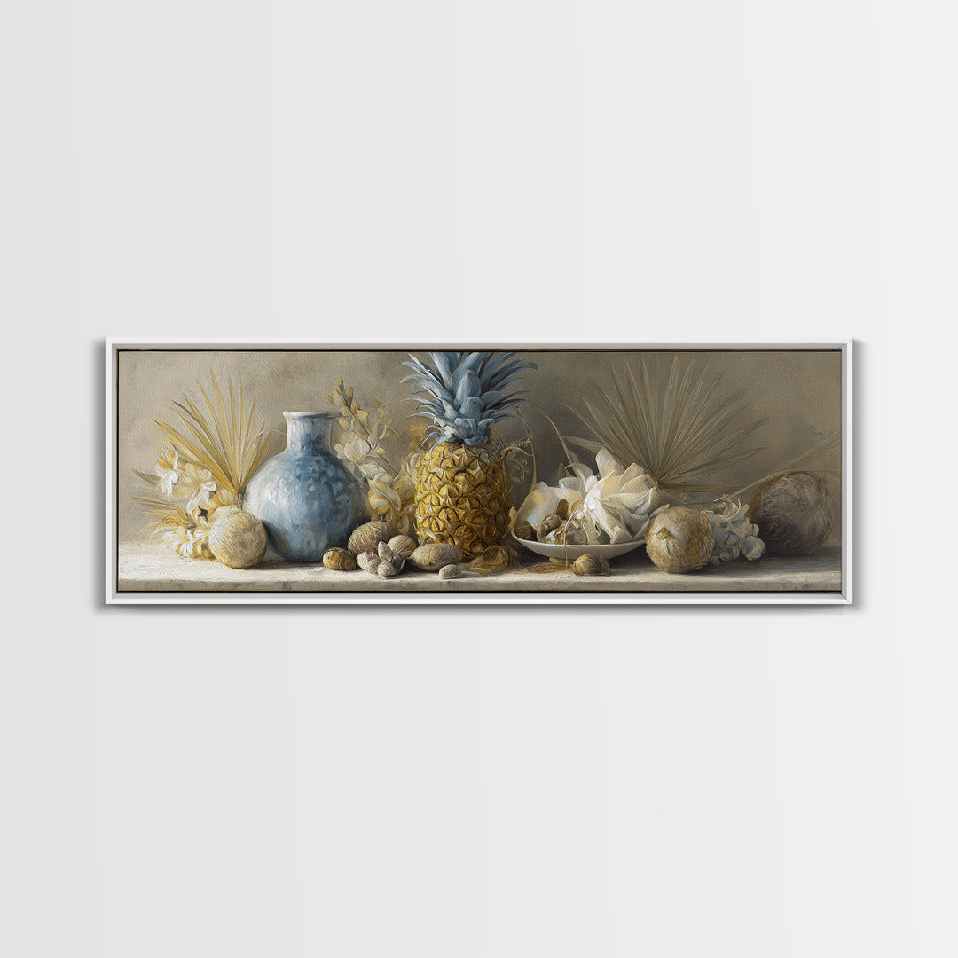 Pineapple and Palm Still Life Canvas Print, Tropical Art, Downloadable Prints, Living Room Decor, Watercolor Art, Tropic, TRO-3x1-94