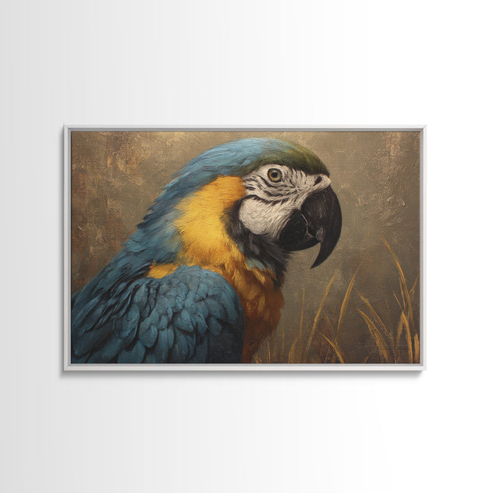 Parrot Portrait with Emerald Feathers Canvas Print, Tropical Art, Beach Wall Art, Living Room Decor, Fine Art, Tropic, TRO-3x2-12