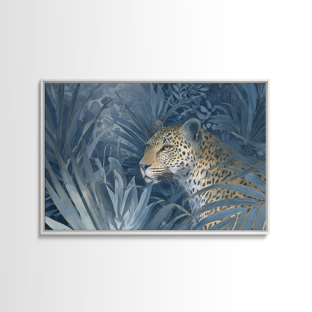 Leopard Hidden Among Palm Leaves Framed Canvas Print, Tropical Art, Oversized Wall Art, Living Room Decor, Fine Art, Tropic, TRO-3x2-18