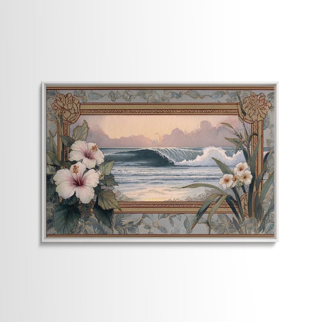 Sunset Surf Scene Framed Canvas Print, Tropical Art, Wall Art Prints, Living Room Decor, Fine Art, Tropic, Beach Wall Art, TRO-3x2-2