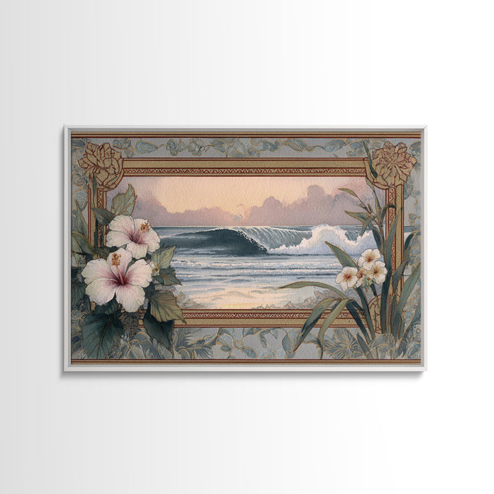 Sunset Surf Scene Framed Canvas Print, Tropical Art, Wall Art Prints, Living Room Decor, Fine Art, Tropic, Beach Wall Art, TRO-3x2-2