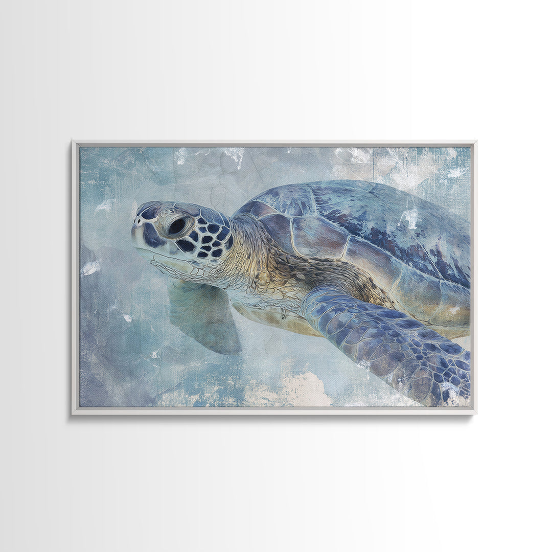 Sea Turtle Near Tropical Reef Framed Canvas Print, Tropical Art, Gallery Wall Art, Living Room Decor, Fine Art, Tropic, TRO-3x2-23