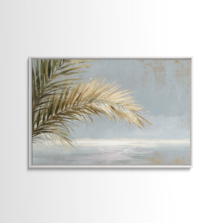 Rain Soaked Palm Leaf Closeup Framed Canvas Print, Tropical Art, Beach Print, Living Room Decor, Fine Art, Tropic, TRO-3x2-25