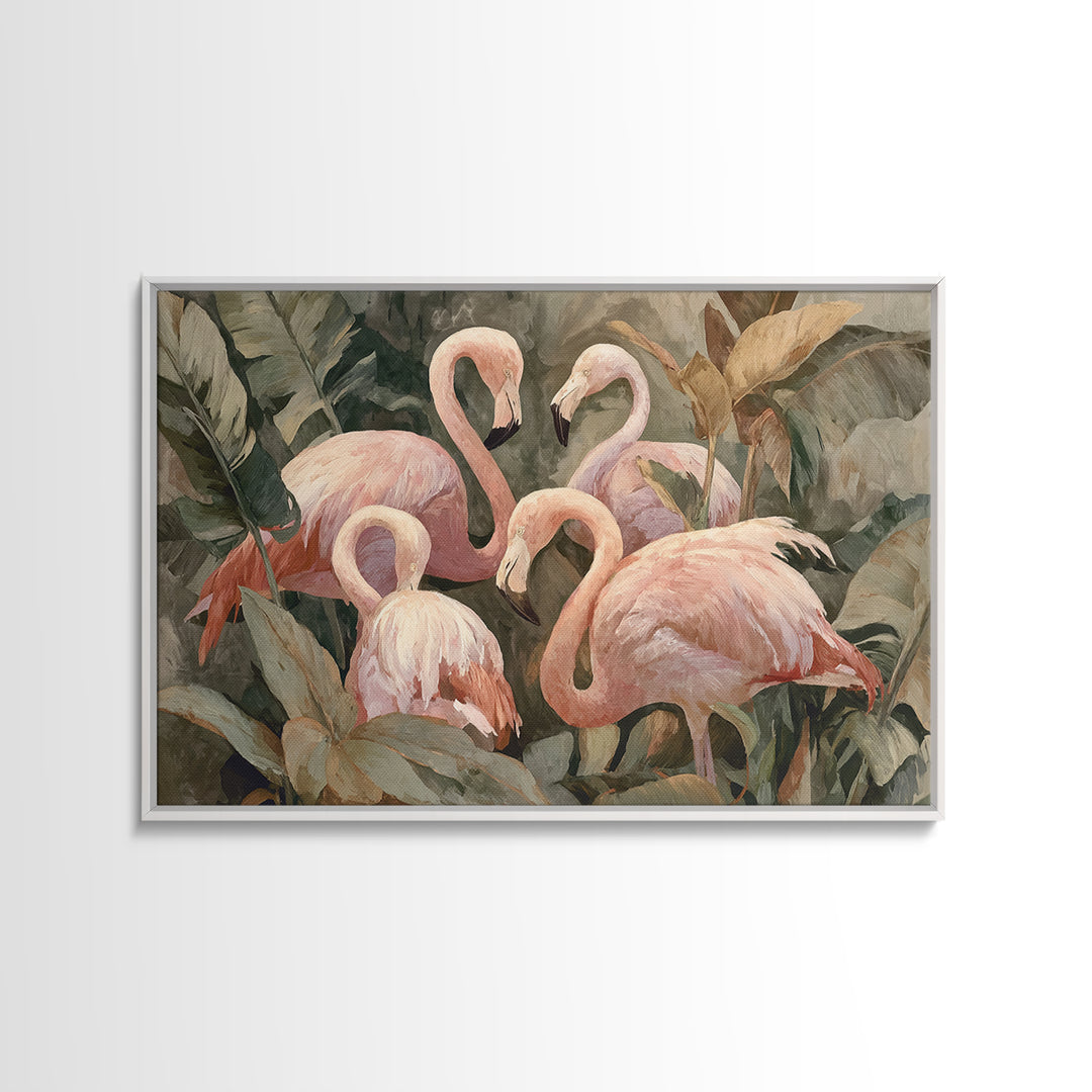 Pink Flamingos Among Tropical Water Plants Canvas Print, Tropical Art, Beach Wall Art, Living Room Decor, Fine Art, Tropic, TRO-3x2-30