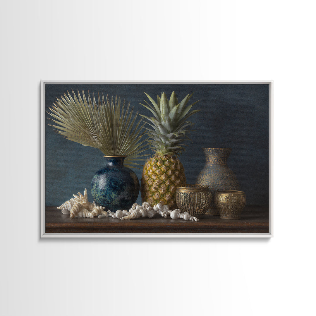 Pineapple and Palm Still Life Canvas Print, Tropical Art, Downloadable Prints, Living Room Decor, Watercolor Art, Tropic, TRO-3x2-34