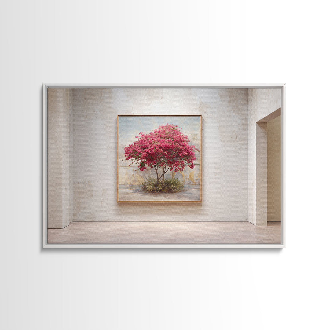 Pink Bougainvillea over White Wall Canvas Print, Tropical Art, Beach Prints, Living Room Decor, Watercolor Art, Tropic, TRO-3x2-44