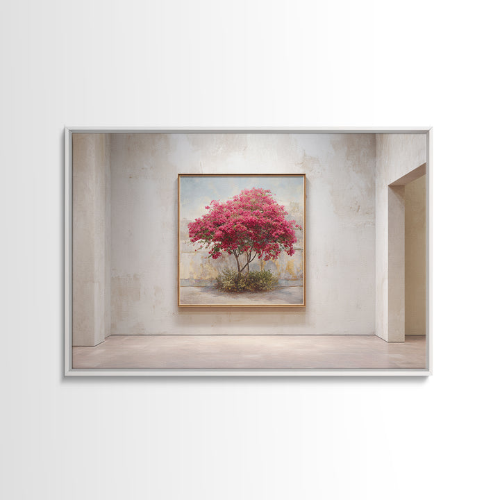 Pink Bougainvillea over White Wall Canvas Print, Tropical Art, Beach Prints, Living Room Decor, Watercolor Art, Tropic, TRO-3x2-44