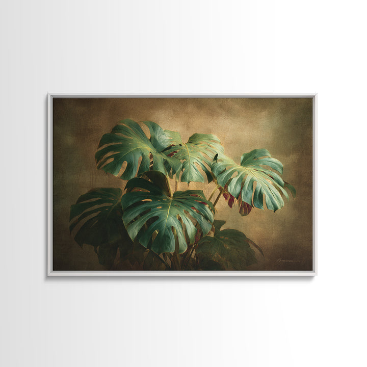 Lush Monstera Leaves Framed Canvas Print, Tropical Art, Gallery Wall Art, Living Room Decor, Fine Art, Tropic, TRO-3x2-5