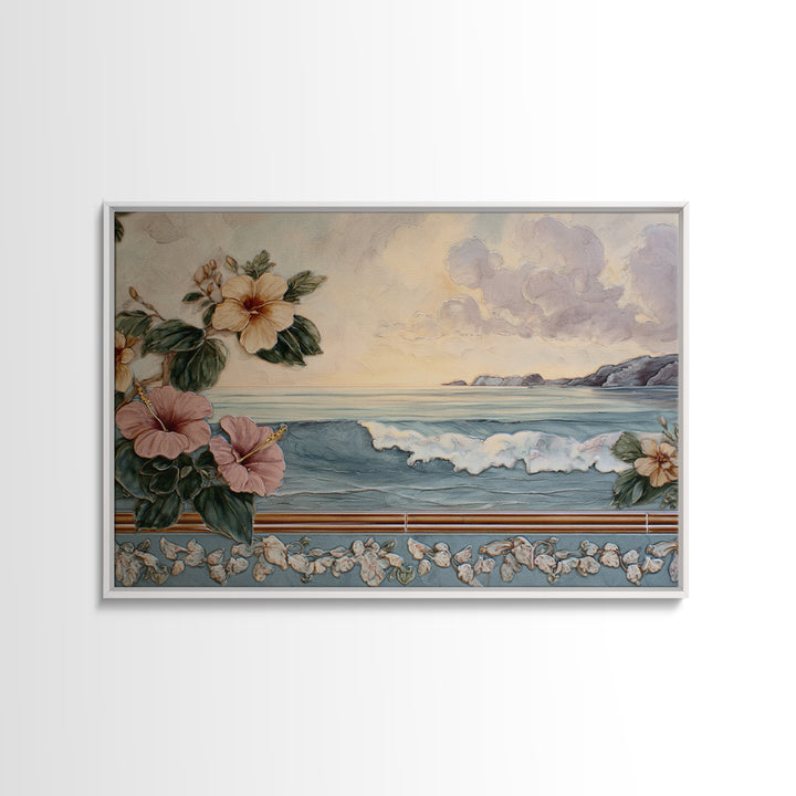 Sunset Surf Scene Framed Canvas Print, Tropical Art, Beach Decor, Living Room Decor, Oil Painting, Tropic, Fine Art Print, TRO-3x2-50