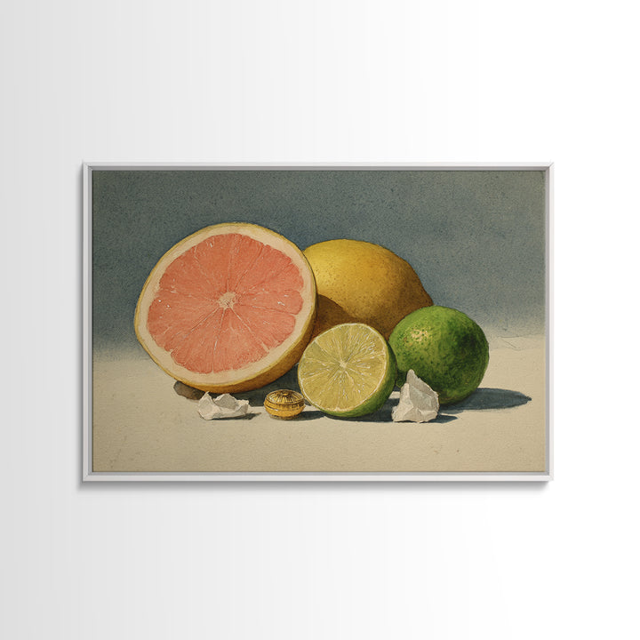 Bright Papaya and Lime Still Life Canvas Print, Tropical Art, Beach Print, Living Room Decor, Abstract Art, Tropic, TRO-3x2-52