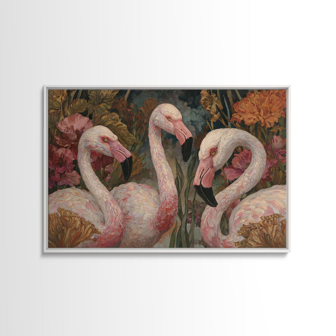 Pink Flamingos Among Tropical Water Plants Canvas Print, Tropical Art, Beach Wall Art, Living Room Decor, Fine Art, Tropic, TRO-3x2-54