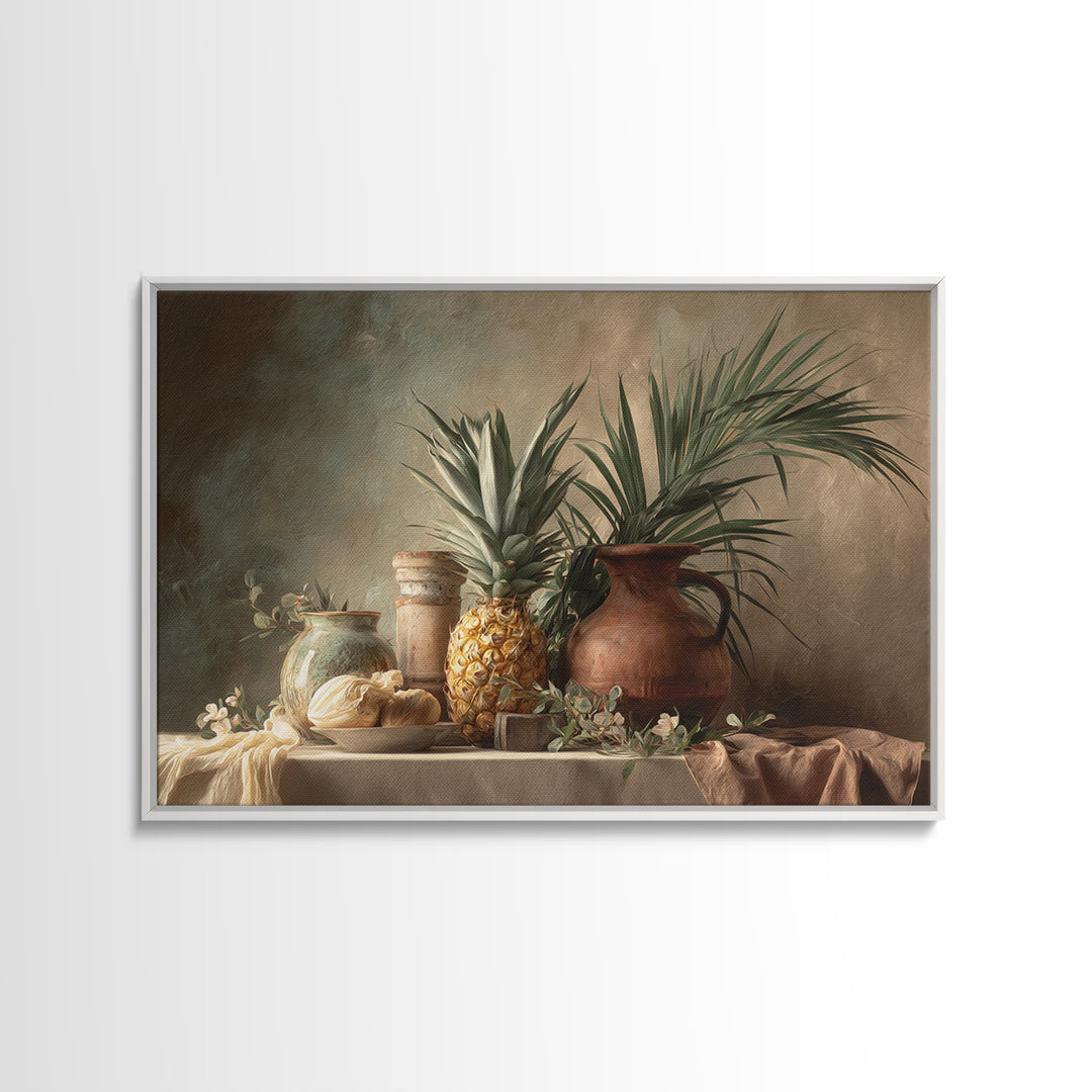 Pineapple and Palm Still Life Canvas Print, Tropical Art, Downloadable Prints, Living Room Decor, Watercolor Art, Tropic, TRO-3x2-58