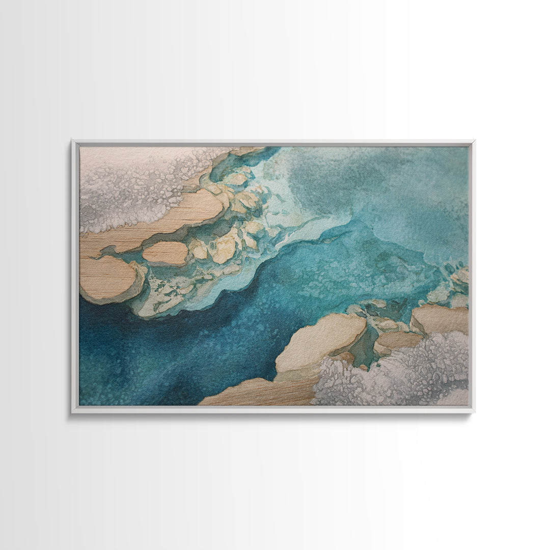Tropical Lagoon with Turquoise Water Framed Canvas Print, Tropical Art, Digital Art, Living Room Decor, Oil Painting, Tropic, TRO-3x2-59