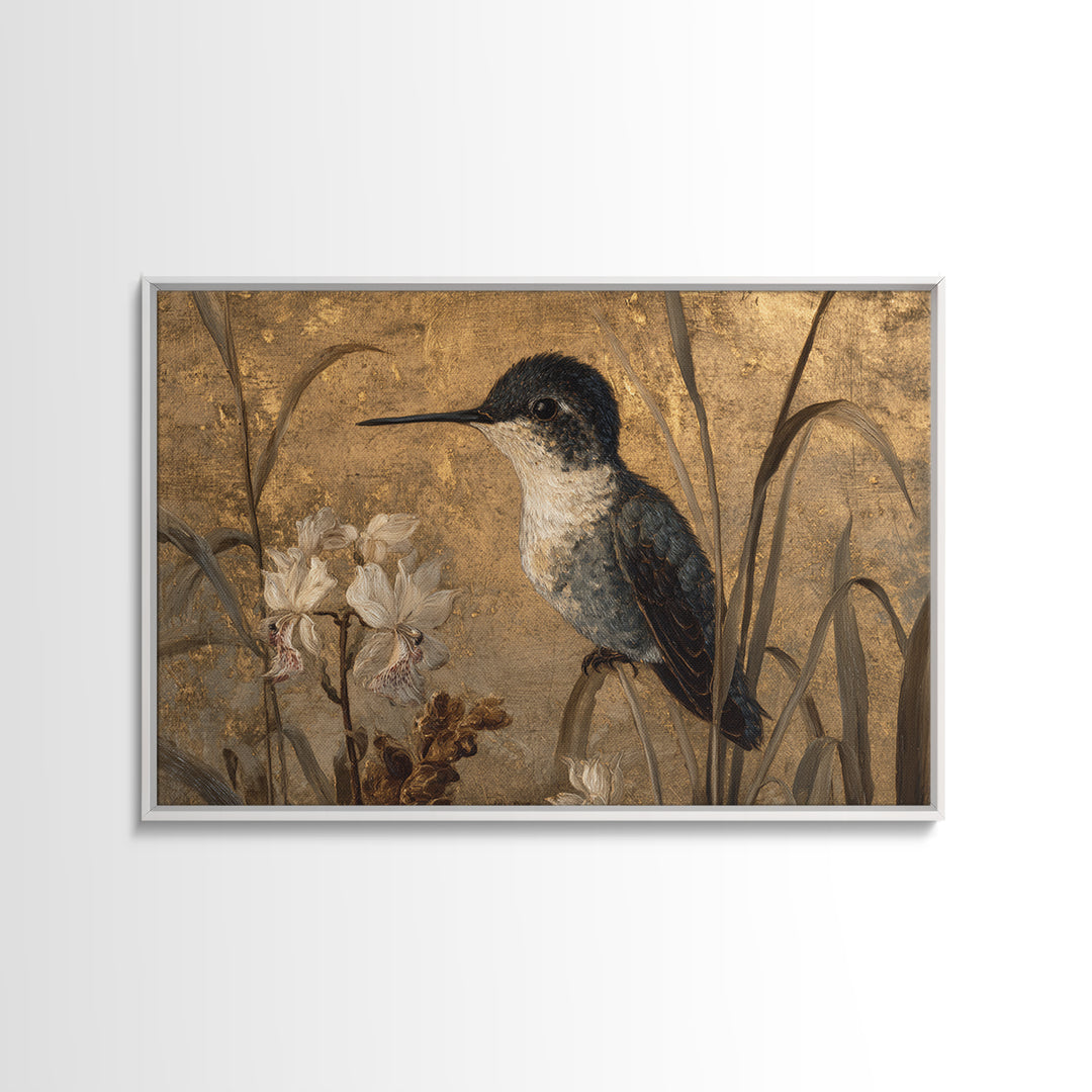 Orchid and Hummingbird Composition Canvas Print, Tropical Art, Abstract Painting, Living Room Decor, Fine Art, Tropic, TRO-3x2-62