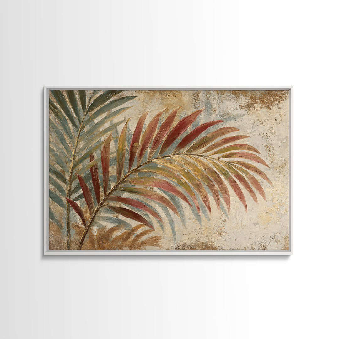 Rain Soaked Palm Leaf Closeup Canvas Print, Tropical Art, Neutral Decor, Living Room Decor, Oil Painting, Tropic, Home Decor, TRO-3x2-73