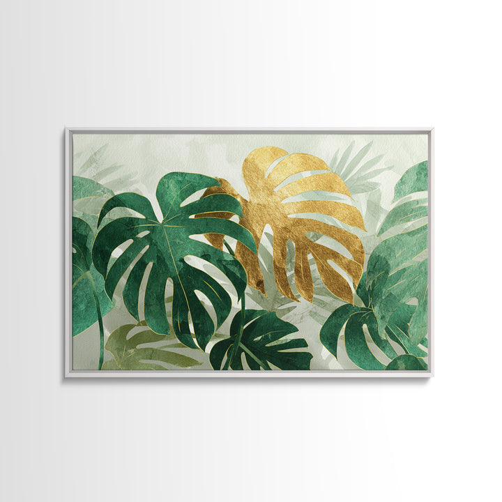 Lush Monstera Leaves Framed Canvas Print, Tropical Art, Room Decor, Living Room Decor, Fine Art, Tropic, Printable, TRO-3x2-77