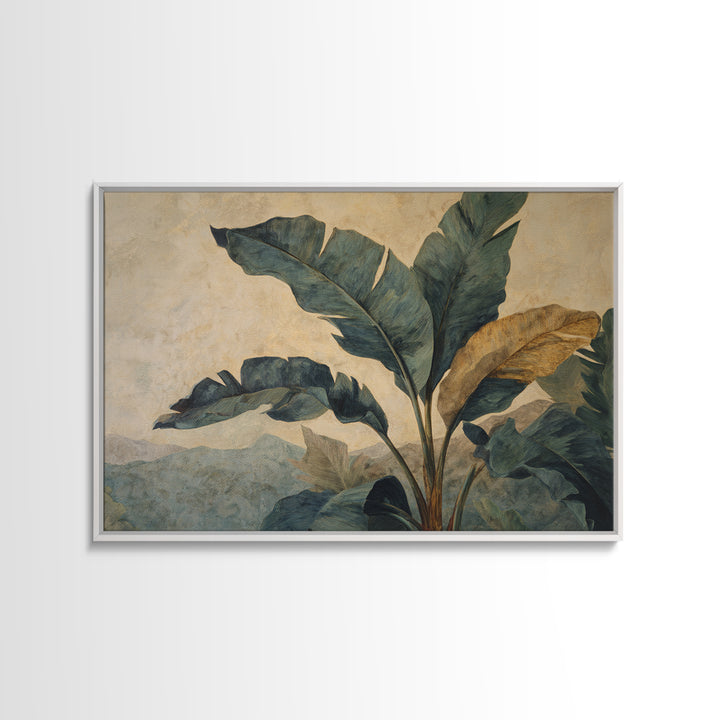 Banana Leaves Layered Framed Canvas Print, Tropical Art, Statement Artwork, Living Room Decor, Fine Art, Tropic, Digital Prints, TRO-3x2-85