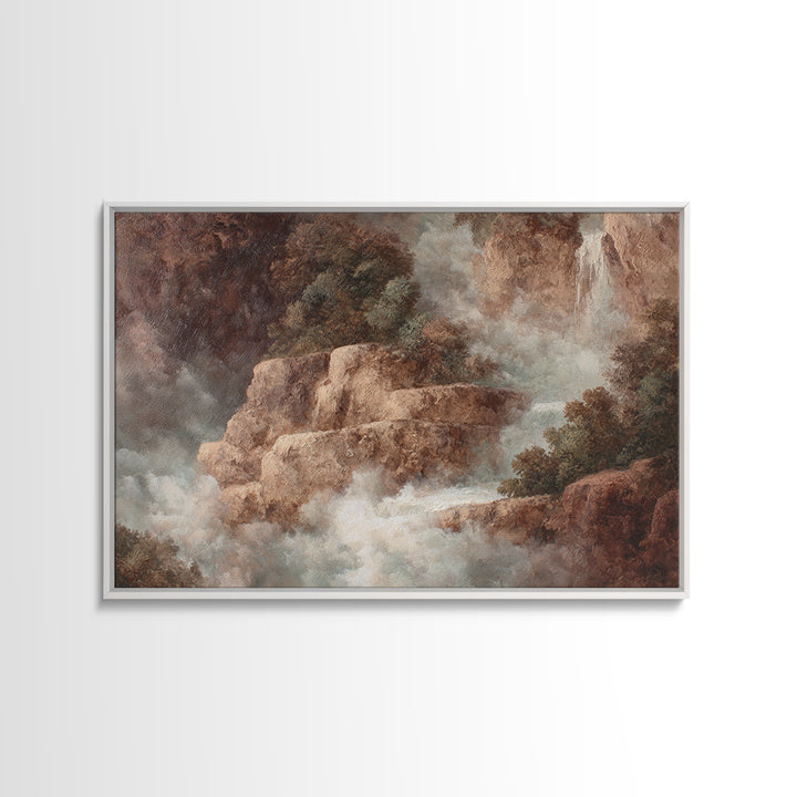 Jungle Waterfall with Misty Light Canvas Print, Tropical Art, Boho Decor, Living Room Decor, Oil Painting, Tropic, Art Print, TRO-3x2-89